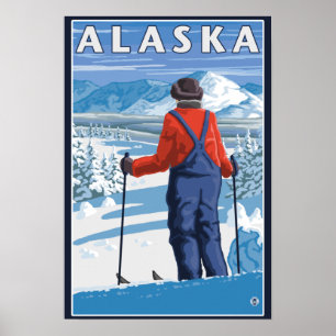 Skiën in het Poster van de Vintage-reis in Alaska