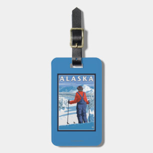 Skiën in het Poster van de Vintage-reis in Alaska Bagagelabel