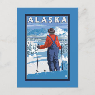 Skiën in het Poster van de Vintage-reis in Alaska Briefkaart