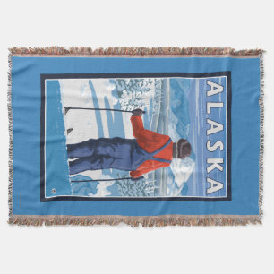 Skiën in het Poster van de Vintage-reis in Alaska Deken
