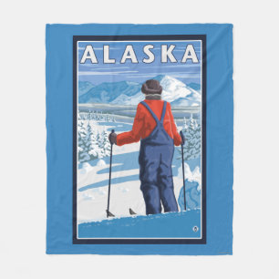 Skiën in het Poster van de Vintage-reis in Alaska Fleece Deken