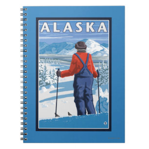 Skiën in het Poster van de Vintage-reis in Alaska Notitieboek