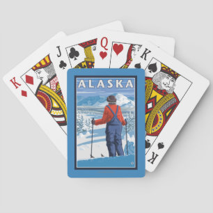 Skiën in het Poster van de Vintage-reis in Alaska Speelkaarten
