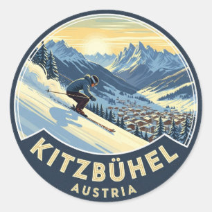 Skiën in Kitzbuhel Oostenrijk Ronde Sticker
