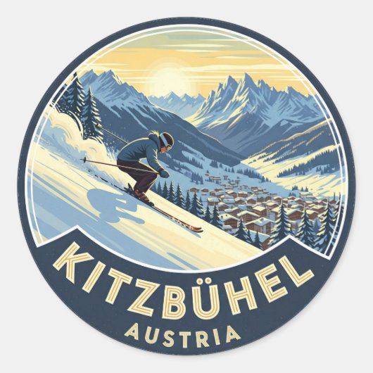 Skiën in Kitzbuhel Oostenrijk Ronde Sticker (Voorkant)
