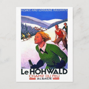 Skiën in Le Hohwald, Elzas, Frankrijk, vintage Briefkaart