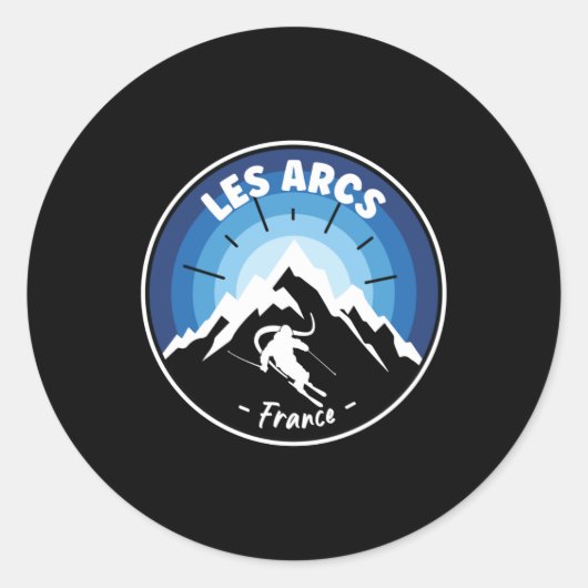 Skiën in les Arcs France Blue Ronde Sticker (Voorkant)