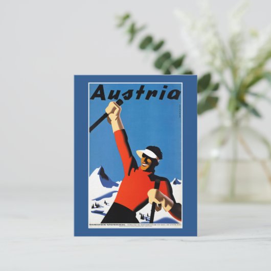 Skiën in Poster voor reizen in Oostenrijk Briefkaart (Staand voorkant)