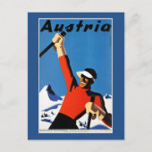 Skiën in Poster voor reizen in Oostenrijk Briefkaart (Voorkant)