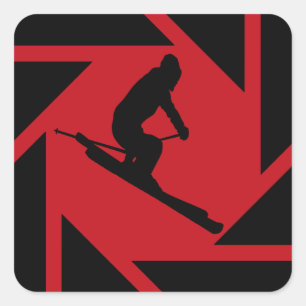 SKIËN IN ROOD VIERKANTE STICKER