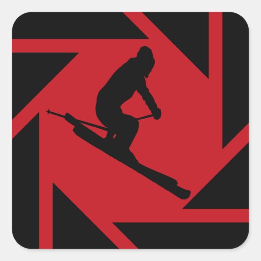 SKIËN IN ROOD VIERKANTE STICKER (Voorkant)