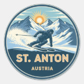 Skiën in St. Anton Oostenrijk Ronde Sticker (Voorkant)