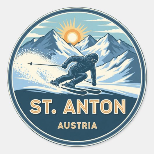 Skiën in St. Anton Oostenrijk Ronde Sticker (Voorkant)