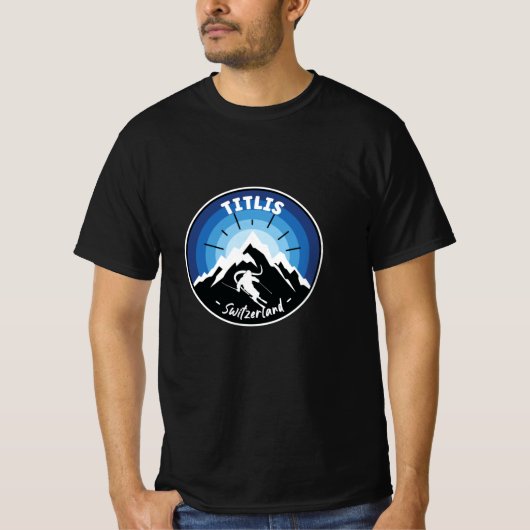 Skiën in Titlis Zwitserland Blue T-shirt (Voorkant)