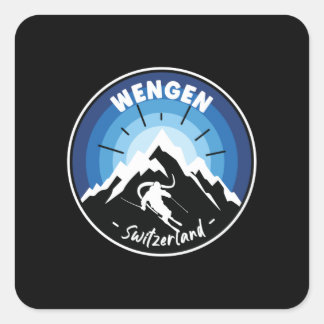 Skiën in Wengen Zwitserland Blue Vierkante Sticker