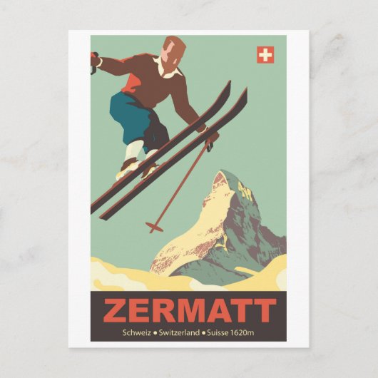 Skiën in Zermatt Briefkaart (Voorkant)