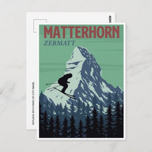 Skiën in Zermatt Zwitserland  bergtop Briefkaart (Voorkant / Achterkant)