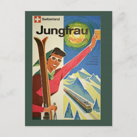 skiën in Zwitserland Travel Briefkaart (Voorkant)