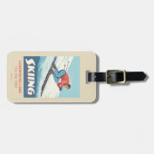 Skiën is geloven retro print bagagelabel (Voorkant horizontaal)