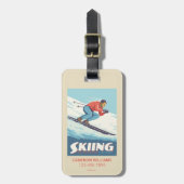 Skiën is geloven retro print bagagelabel (Voorkant verticaal)