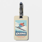 Skiën is geloven retro print bagagelabel (Achterkant verticaal)