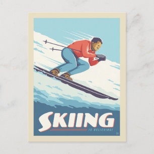 Skiën is geloven retro print briefkaart