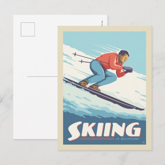 Skiën is geloven retro print briefkaart (Voorkant / Achterkant)