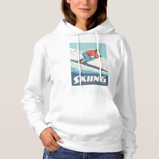 Skiën is geloven retro print hoodie (Voorkant)