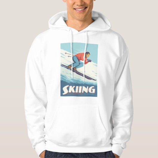 Skiën is geloven retro print hoodie (Voorkant)