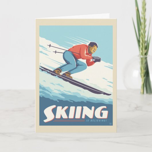 Skiën is geloven retro print kaart (Voorkant)