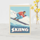 Skiën is geloven retro print kaart (Gele Bloem)