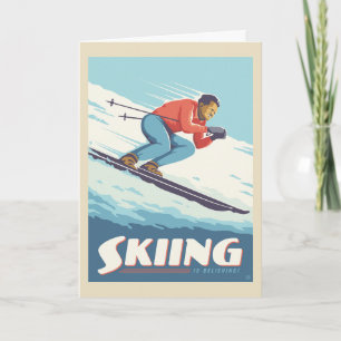 Skiën is geloven retro print kaart