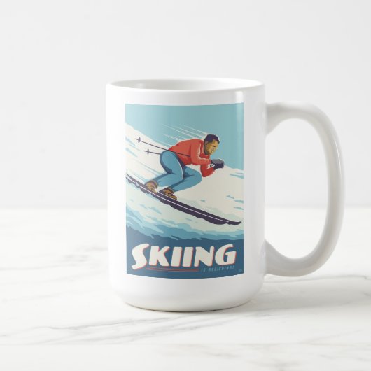 Skiën is geloven retro print koffiemok (Rechts)