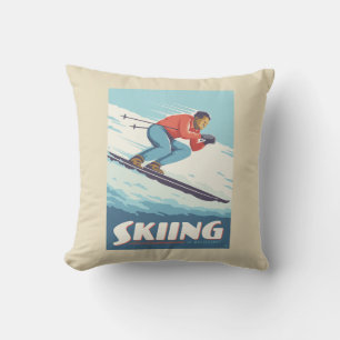Skiën is geloven retro print kussen