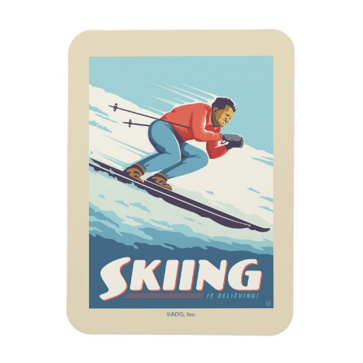 Skiën is geloven retro print magneet (Verticaal)