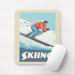 Skiën is geloven retro print muismat