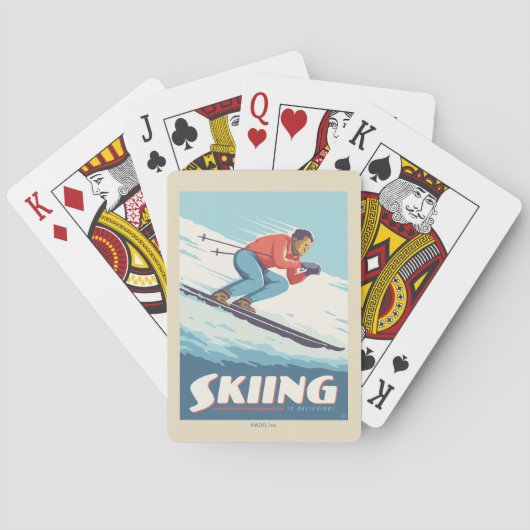 Skiën is geloven retro print pokerkaarten (Achterkant)