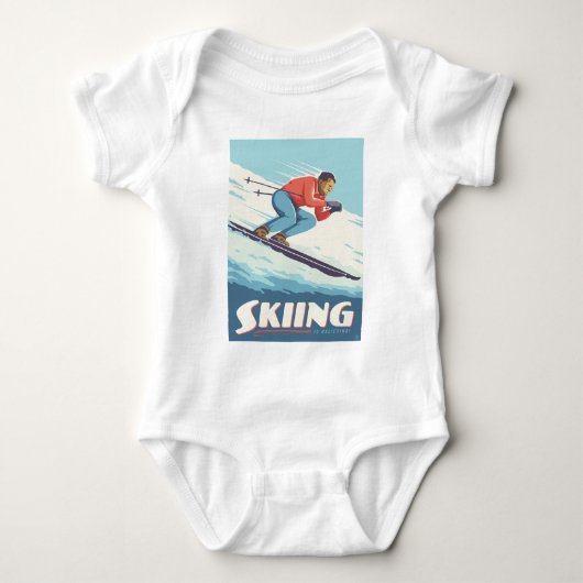 Skiën is geloven retro print romper (Voorkant)
