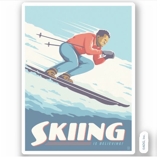 Skiën is geloven retro print sticker (Voorkant)