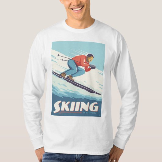 Skiën is geloven retro print t-shirt (Voorkant)