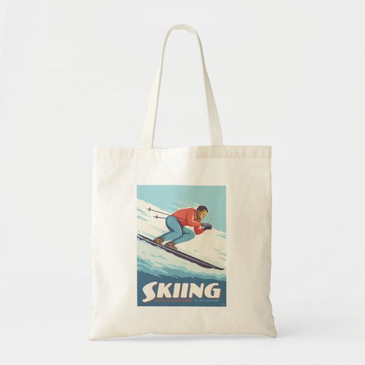 Skiën is geloven retro print tote bag (Voorkant)