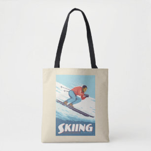 Skiën is geloven retro print tote bag