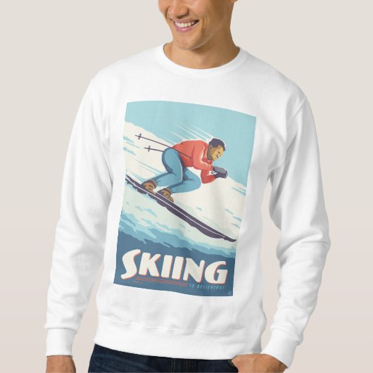 Skiën is geloven retro print trui (Voorkant)