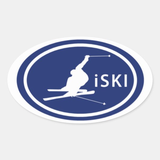 Skiën "iSKI" Ovaal Skier Mountain Label Stickers (Voorkant)