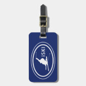 Skiën iSKI Silhouette Skier Oval Mountain Label Bagagelabel (Voorkant verticaal)