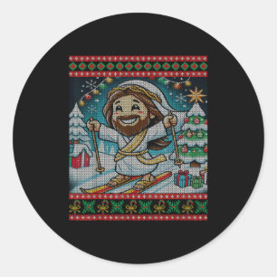 Skiën Jezus Gefeliciteerd Christelijk Geloof Lelij Ronde Sticker