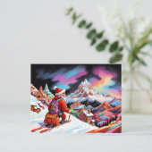 Skiën Kerstman neerkijkend op de vallei Kerstmis Feestdagenkaart (Staand voorkant)