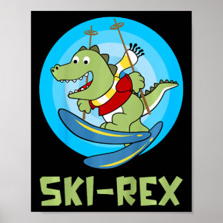 Skiën Kinder Ski-rex Funny Dino Peuter Funny Poster
