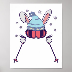 Skiën Konijn Met Skibril En Ski Beanie Winter S Poster