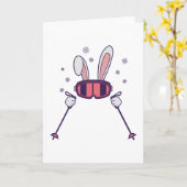 Skiën konijn met skistokken en skibril kaart (Gele Bloem)